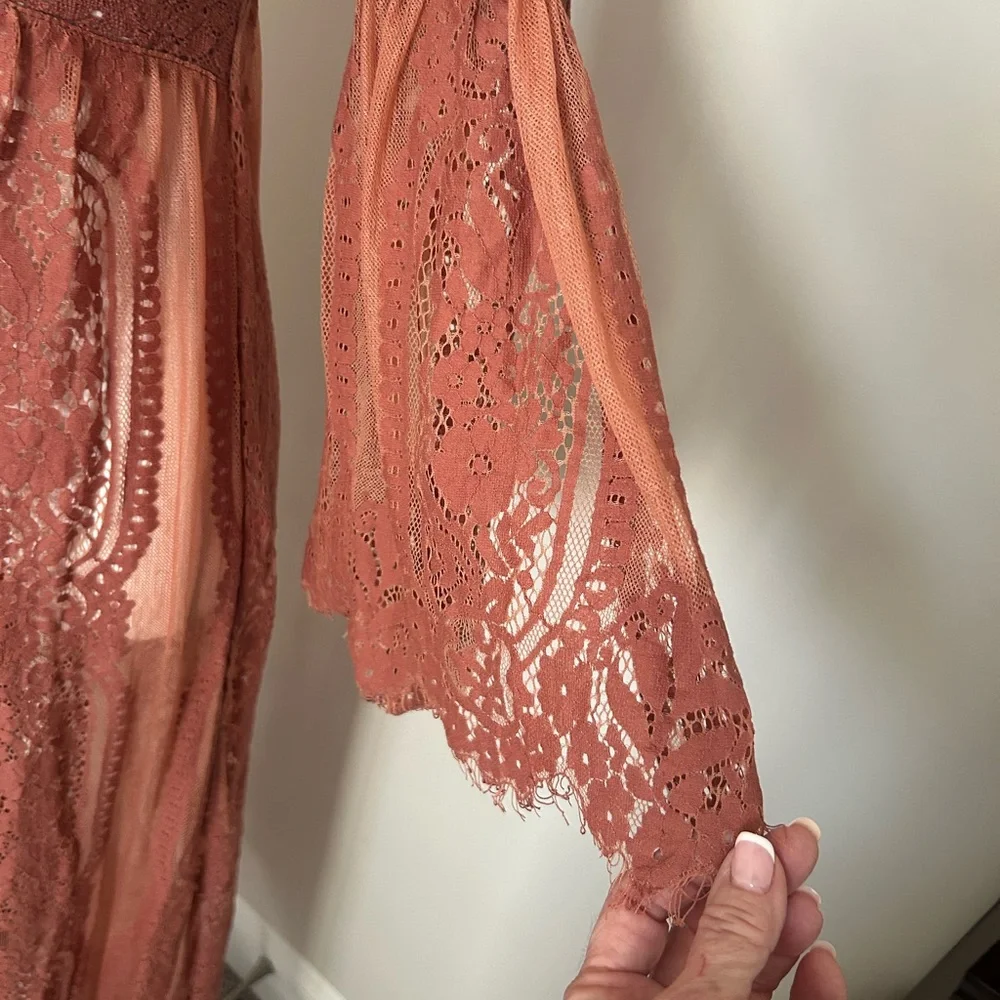 NEW! Aakaa Terracotta Lace Maxi Dress. Stunning lace design. Size Small. - Picture 4 of 11